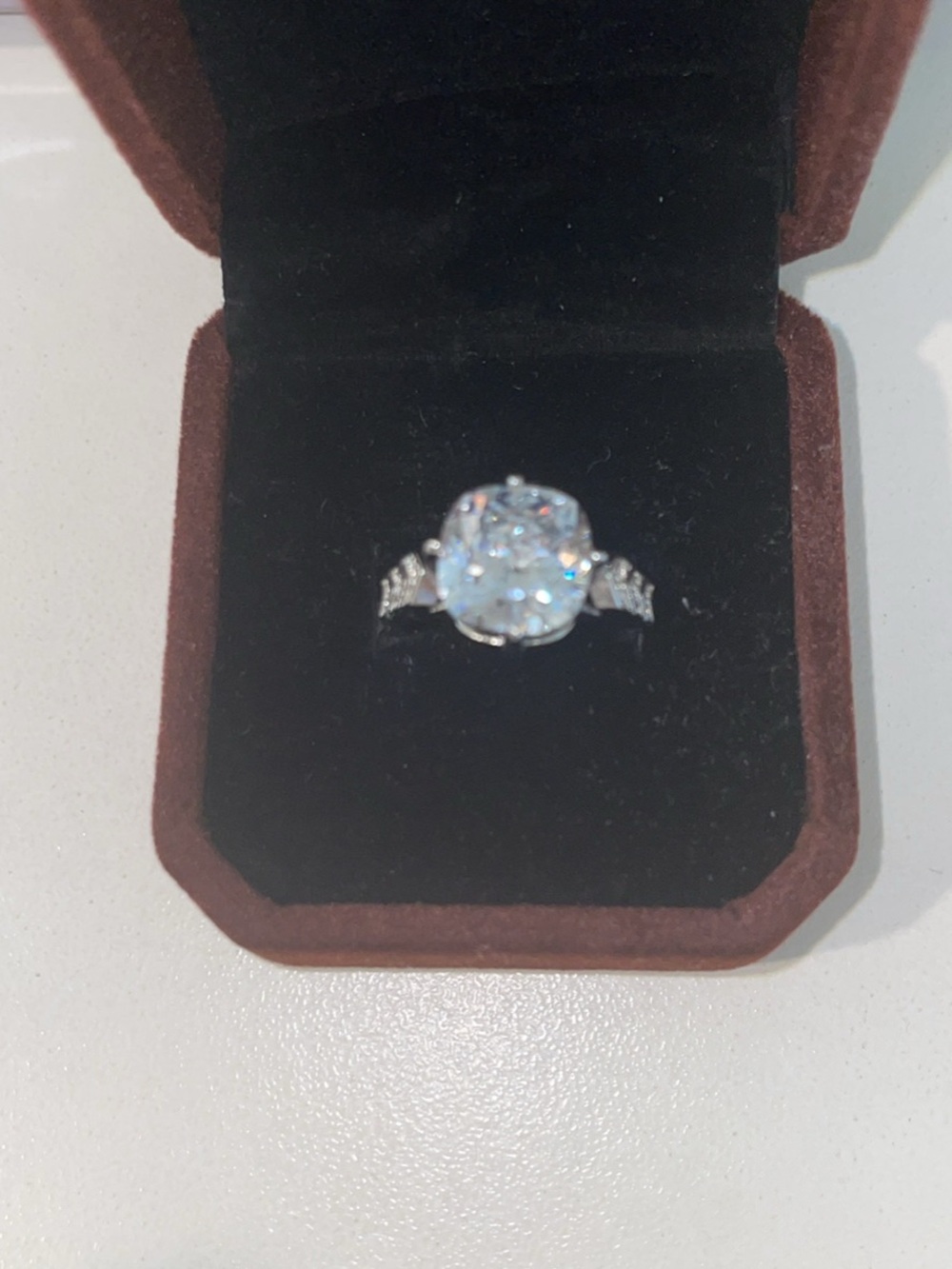 Classic Silver Solitaire Sparkling Ring - White